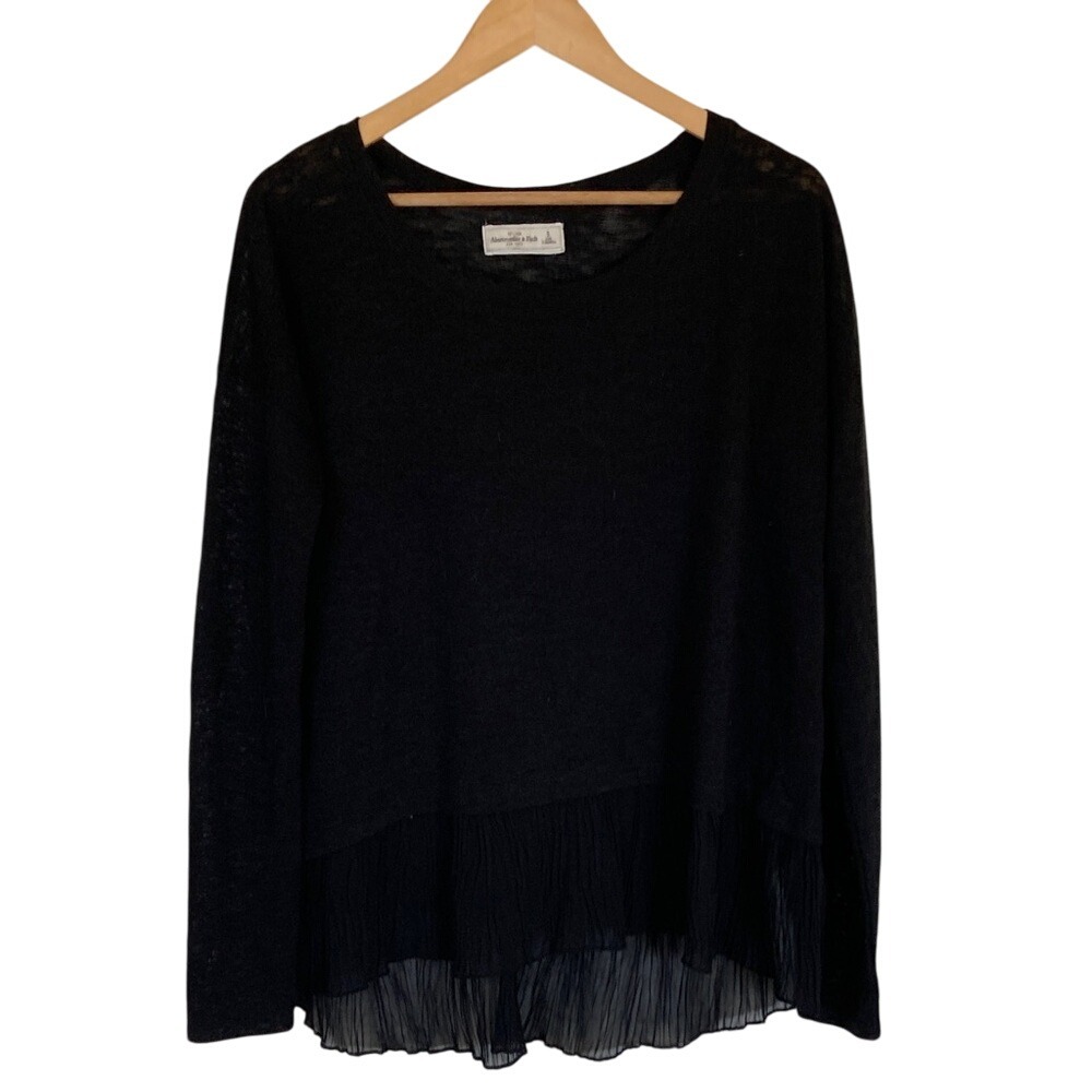Abercrombie Fitch Womens Black Long Sleeve Top‎ Blouse Size Small Ruffle Sheer